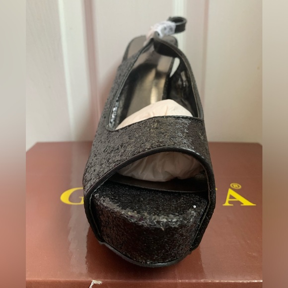 Lady Godiva Black Sparkle High Heels - Picture 2 of 7